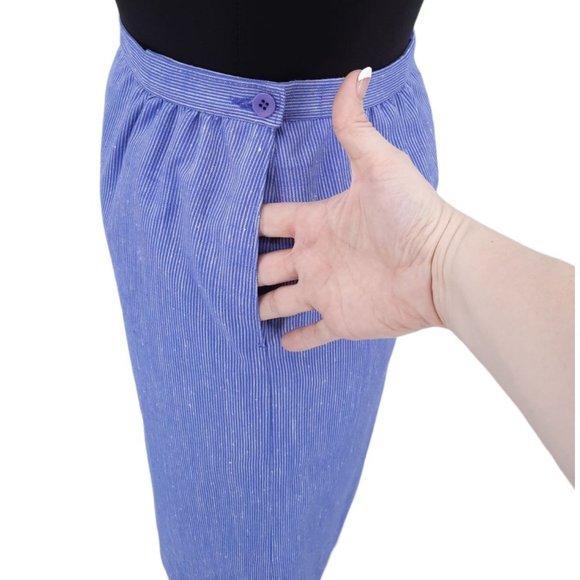 VTG 70s Country Sophisticates Petite Purple Blue Pinstripe Silk Pencil Skirt S - Picture 4 of 9